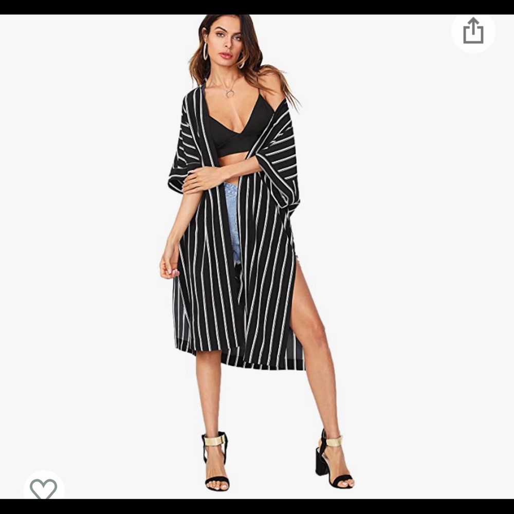 Longline Black and White Striped Cover Up